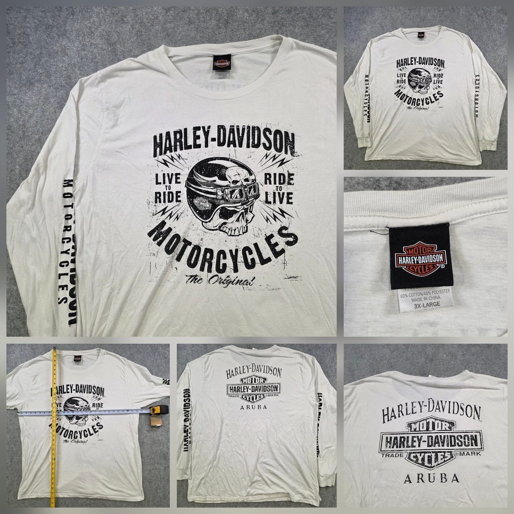 Harley Davidson Motorcycles Shirt Mens 3XL Long Sleeve Skull Aruba Graphic Tee
